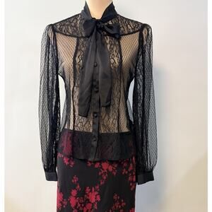 Zara Black Lace Button Up Womens Elegant Top Blouse Medium Business Goth Gothic